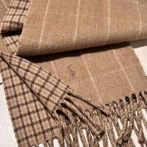 Polo Ralph Lauren Mens Scarf Reversible Camel Brown Check Made in Italy